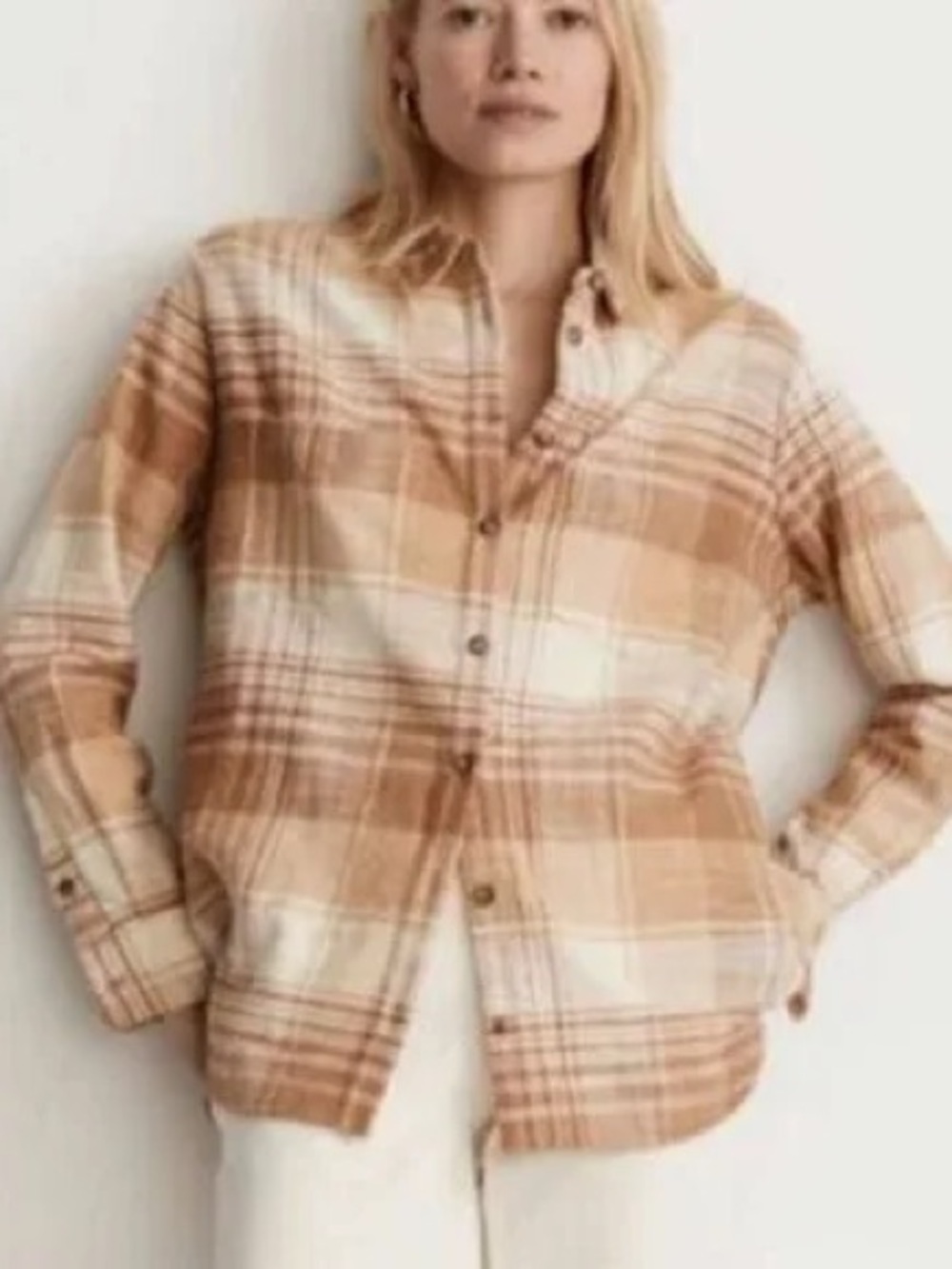 Madewell Tan & Cream Plaid Button-Up Shacket